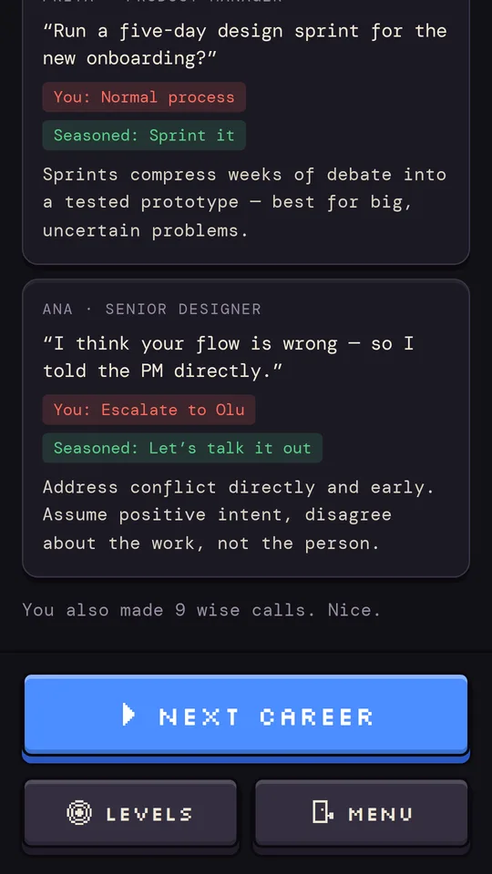 The Crit Review showing missed calls and lessons